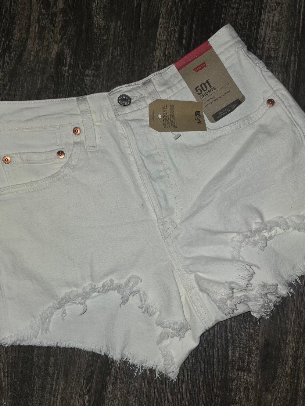 Levi's 501 High Rise White Denim Cutoff Shorts with Raw Hem Size 26 - Picture 2 of 8